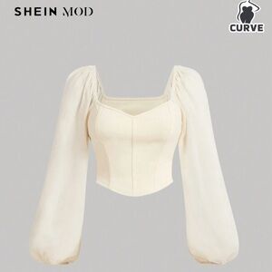 SHEIN Mod Cream Long Puff Sleeve Blouse